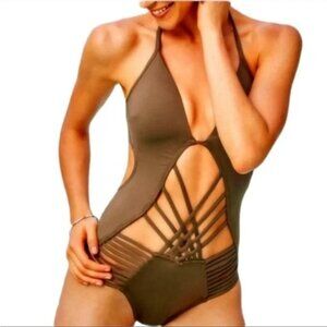 NWT KENNETH COLE Olive Strappy Push Up One Piece Swimsuit Medium M
